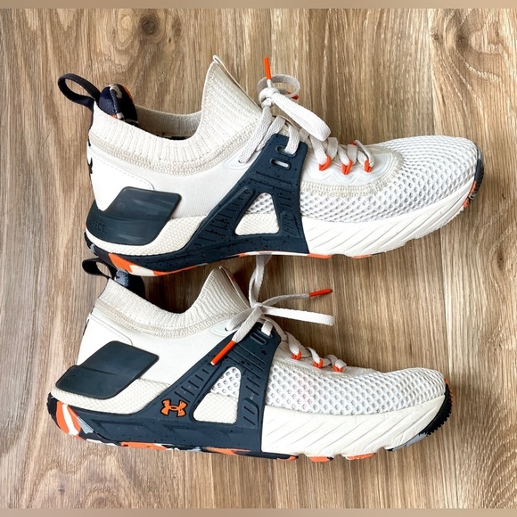 Under Armour Men Size 8 Sneakers Project Rock 4 Marble Stone Jet Grey Orange EUC